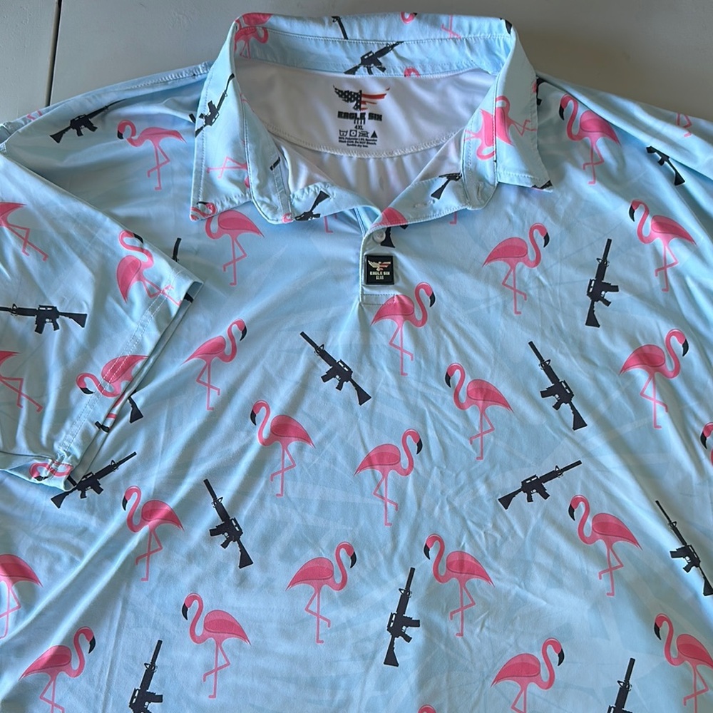 Blue and Pink Flamingo Polo Shirt